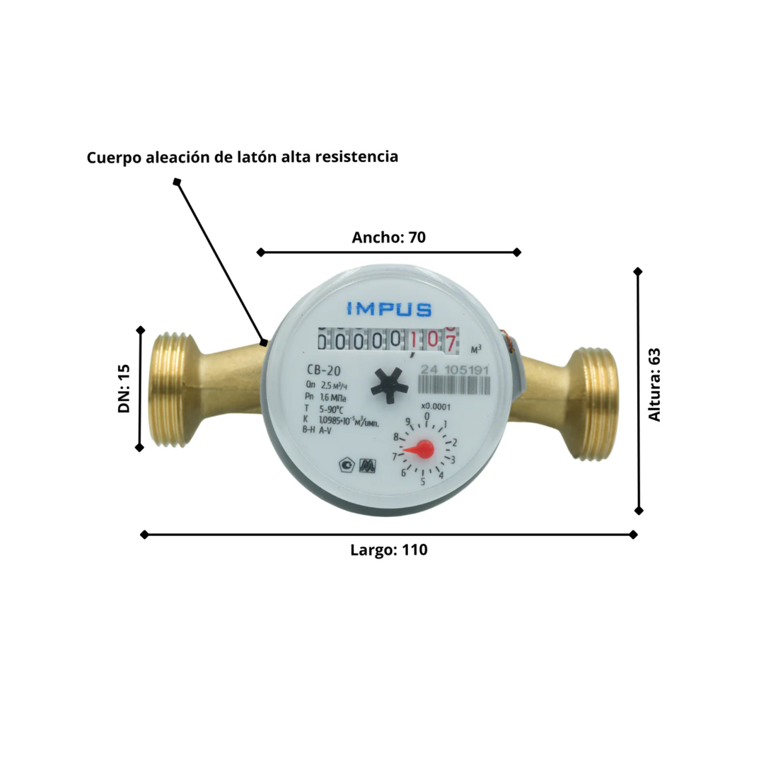 Medidor Agua Caliente con unión HE IMPUS ENA 1/2–3/4 R80