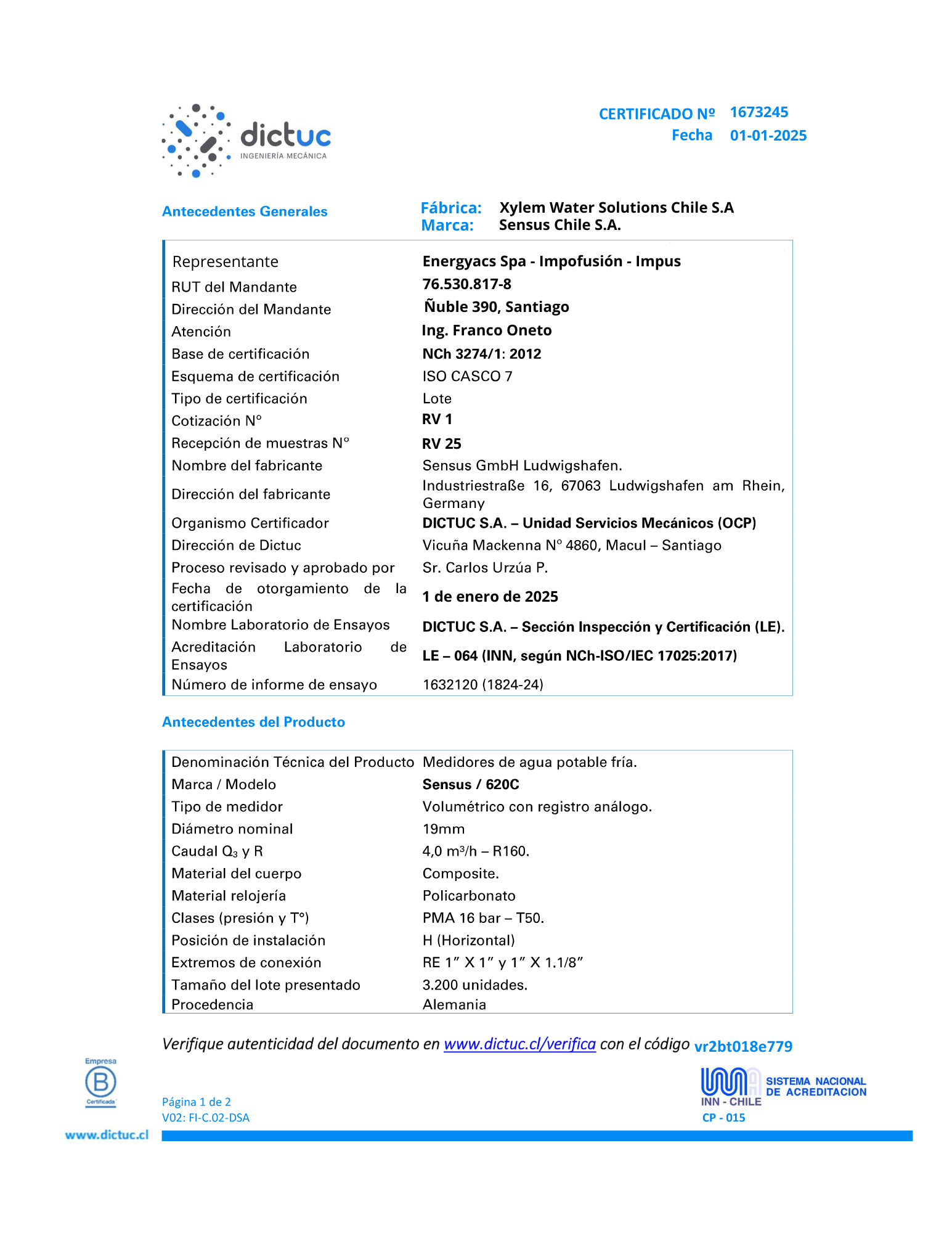 Medidor de Agua Potable Sensus Certificado Composite Modelo 620C y 620MC de Precisión R160