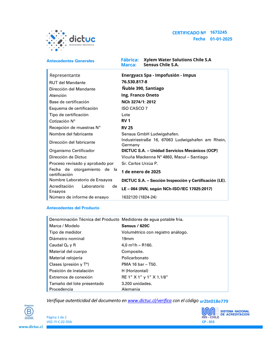 Medidor de Agua Potable Sensus Certificado Composite Modelo 620C y 620MC de Precisión R160