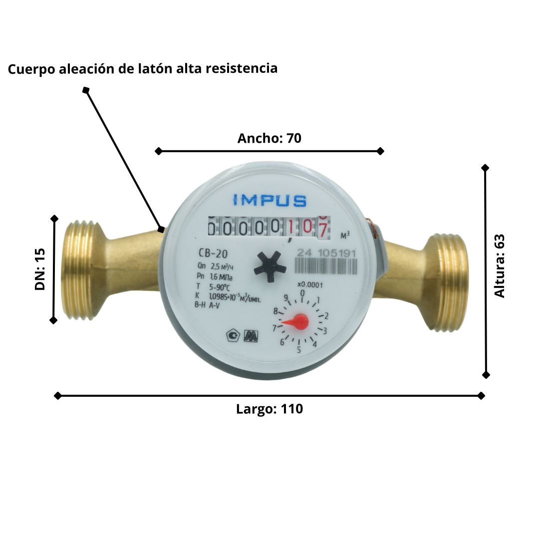 Medidor De Agua Caliente | Impus Ena 1/2 o 3/4 | Precisión R80 | Con Juego de unión He