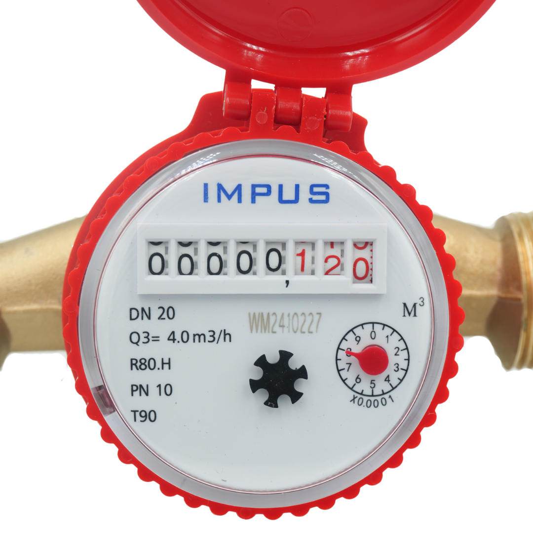 Medidor de Agua Caliente IMPUS DIO | Dimensiones 15 - 20 mm | Precisión R80 | Rosca BSP Con Juego de unión He | Precisión R80